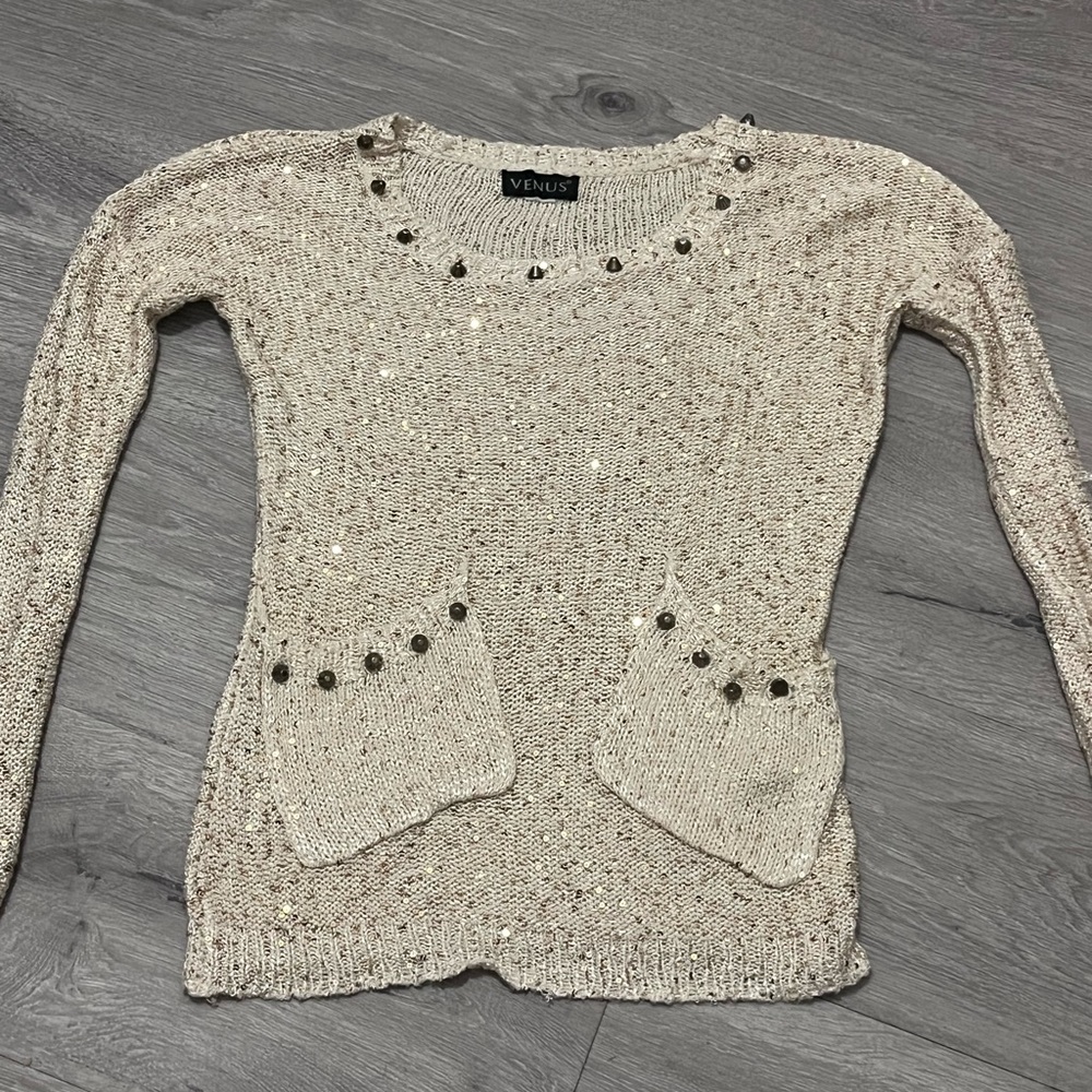 VENUS Beige Sweater with Stud Accents